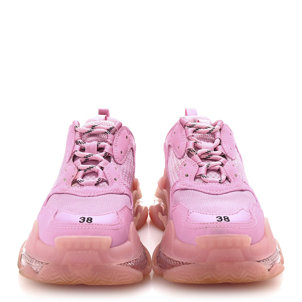 Balenciaga Fabric Mesh Clear Sole Womens Triple S Sneakers 38 Pink