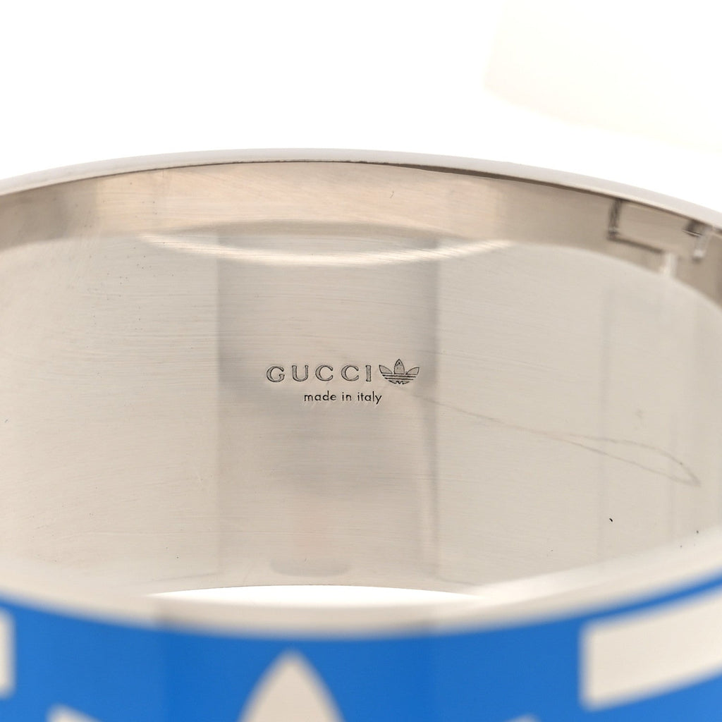 Gucci X ADIDAS Metal Enamel Cuff Bracelet S Silver Blue