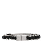 Saint Laurent Metal Leather Curb Chain Bracelet Oxidized Silver Black