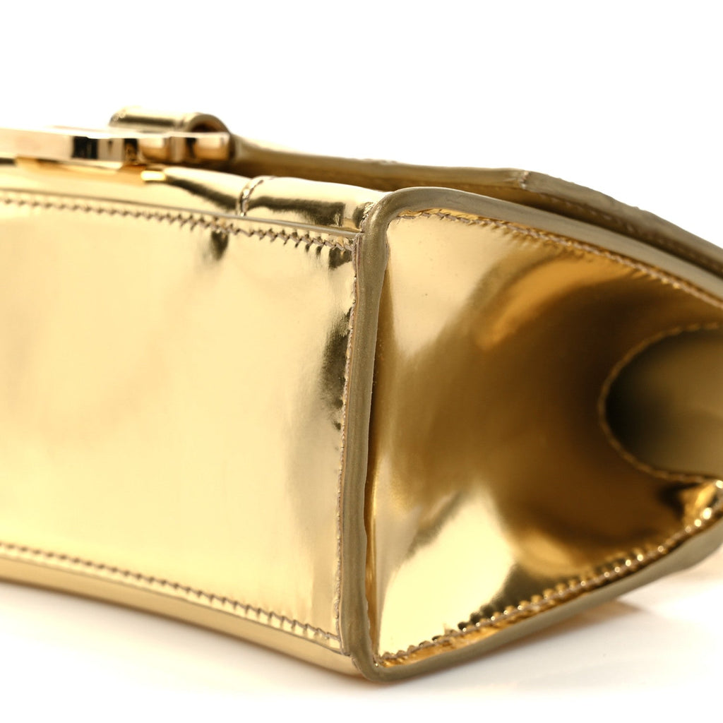 Balenciaga Mirror Calfskin Hourglass Top Handle Bag XS Gold