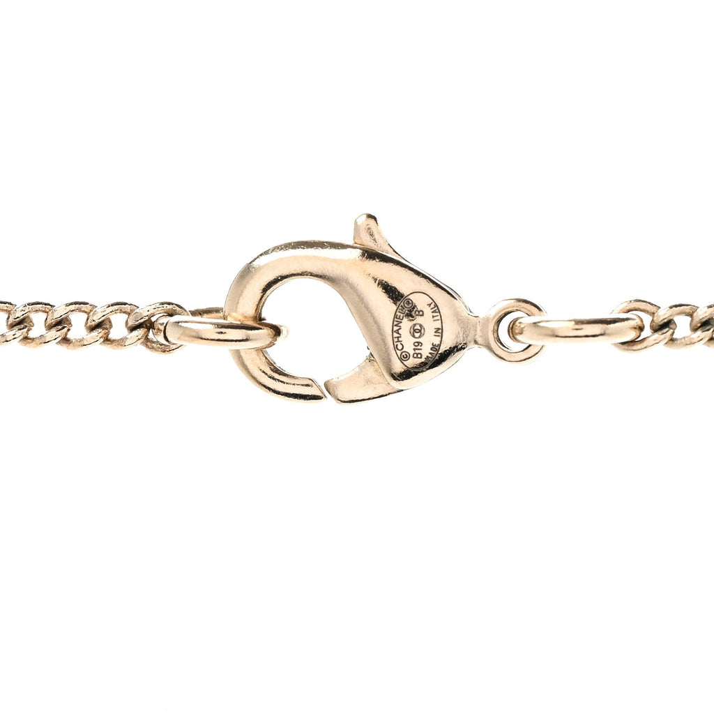 Chanel Crystal Pearl CC Chain Necklace Gold Black
