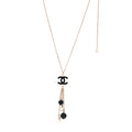 Chanel Enamel Bead Pearl CC Drop Necklace Black Gold