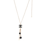 Chanel Enamel Bead Pearl CC Drop Necklace Black Gold