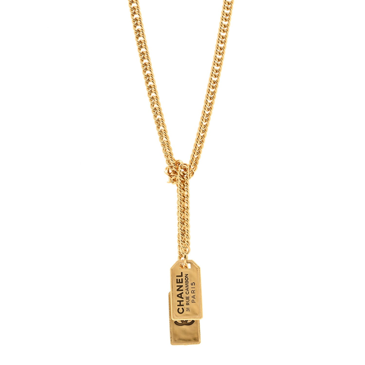 Chanel Metal ID Dog Tag Charm Necklace Gold