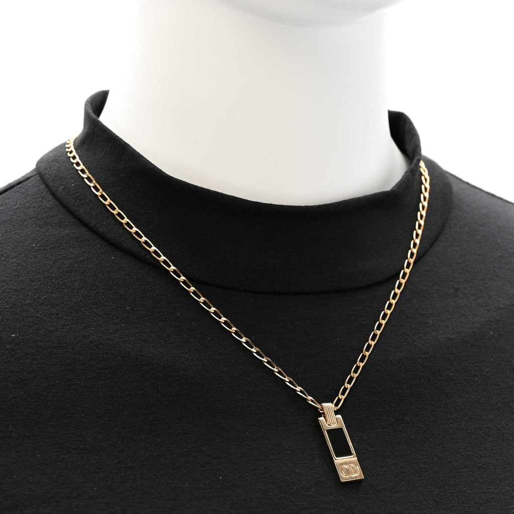 Christian Dior Metal CD Bar Necklace Gold Black