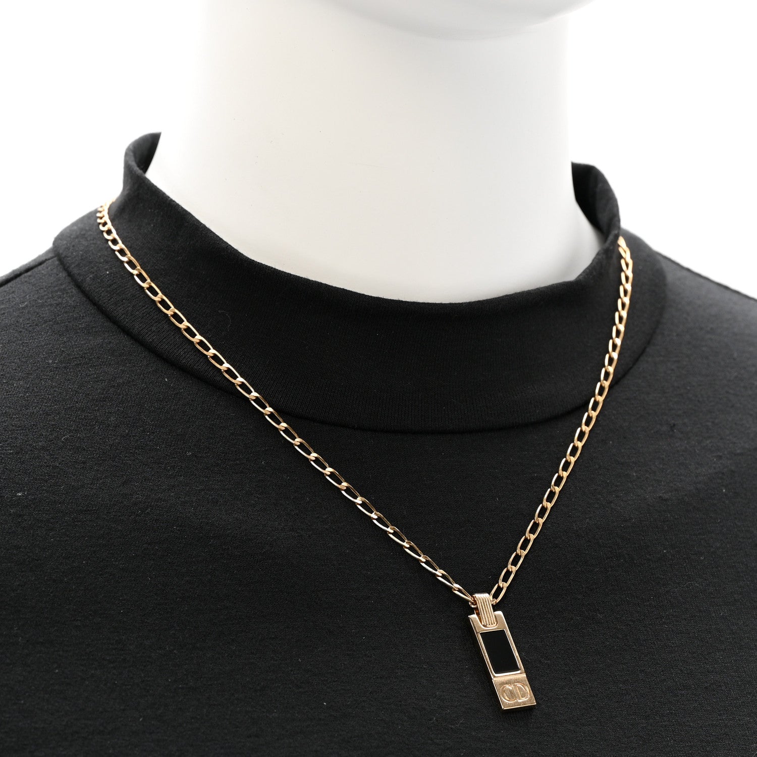 Christian Dior Metal CD Bar Necklace Gold Black