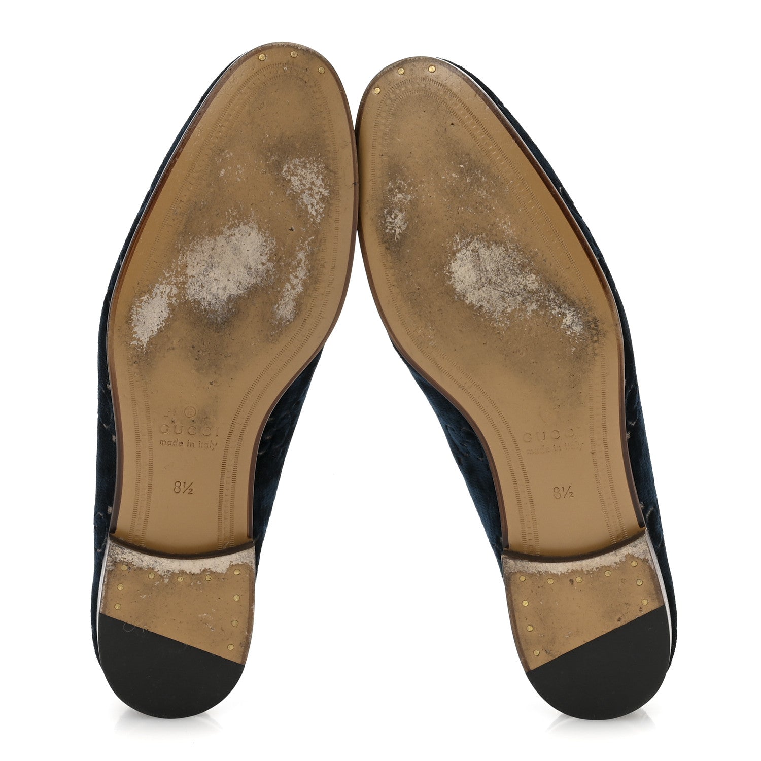 Gucci Velvet GG Monogram Horsebit Mens Jordaan Loafers 8.5 Blue Beige