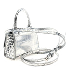 Balenciaga Metallic Calfskin Crocodile Embossed Hourglass Top Handle Bag Mini Silver