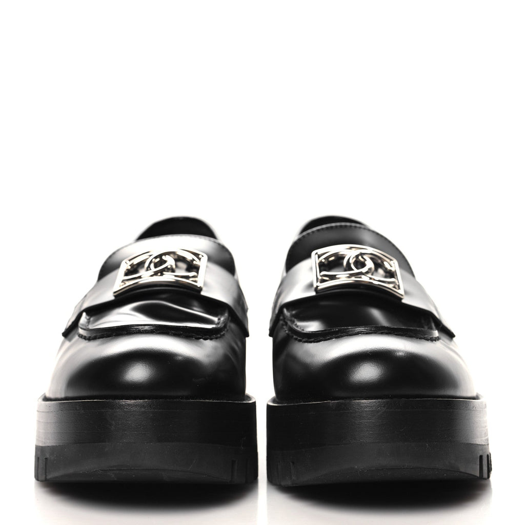 Chanel Calfskin Metal CC Loafers 39 Black