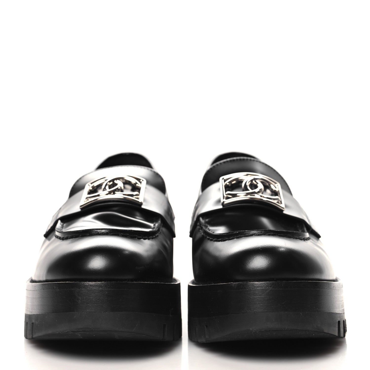 Chanel Calfskin Metal CC Loafers 39 Black