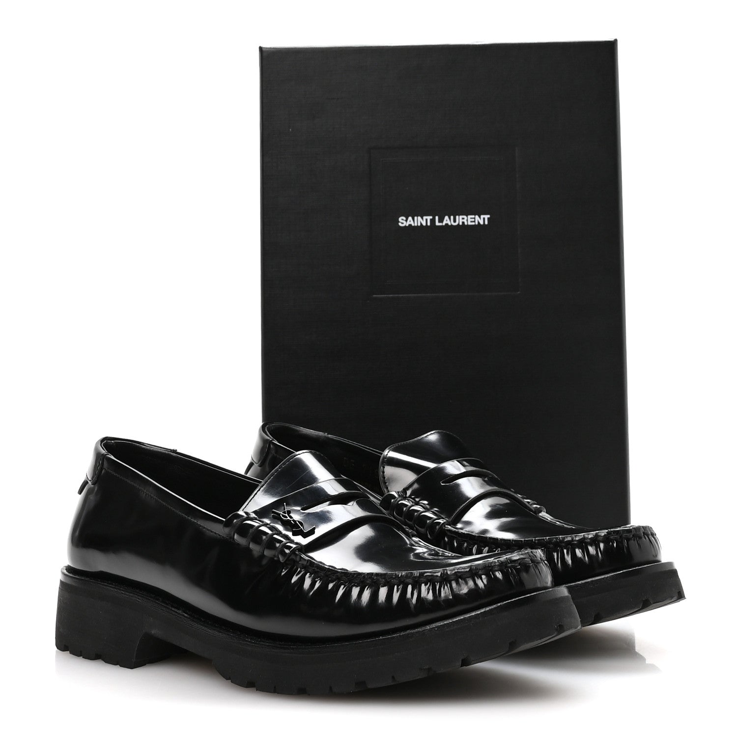 Saint Laurent Glazed Calfskin Le Loafer 15 Penny Slippers 39 Black