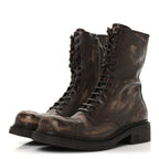 Miu Miu Antic Calfskin Laced Booties 40 Cacao