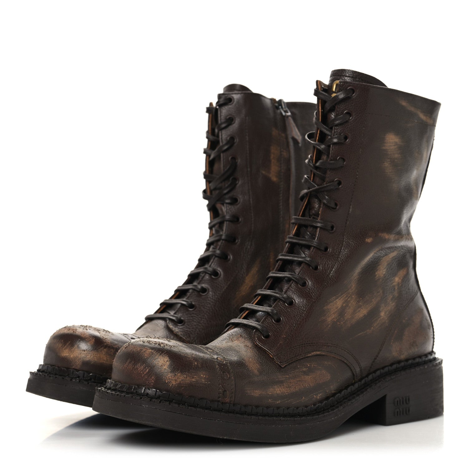 Miu Miu Antic Calfskin Laced Booties 40 Cacao