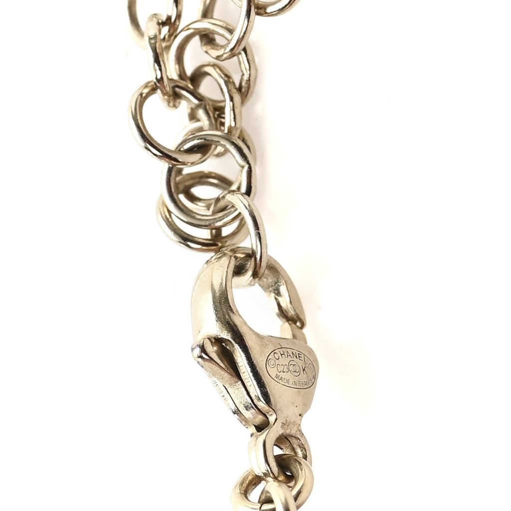 Chanel Crystal CC Flower Drop Necklace White