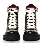 Gucci Calfskin Sylvie Web Lace Up Combat Boots 35 Black