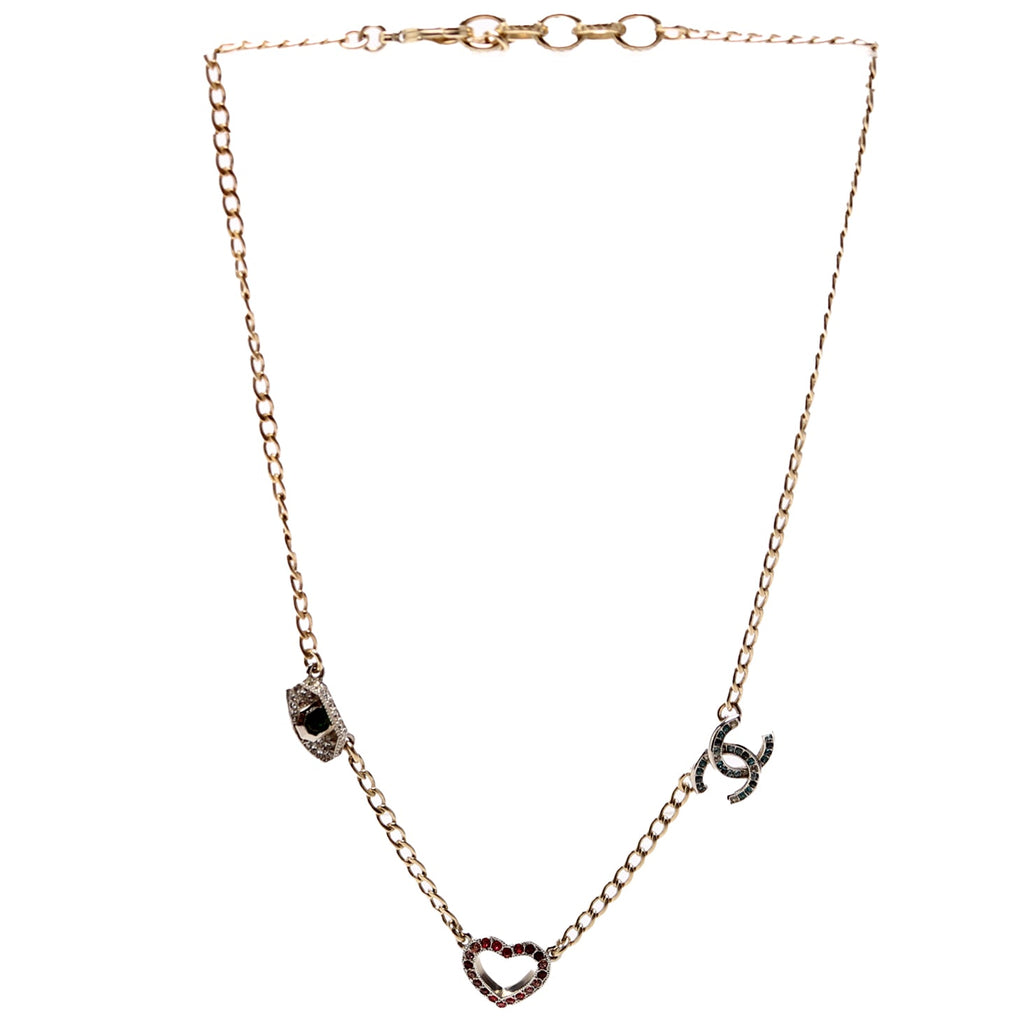 Chanel Crystal Eye Heart CC Necklace