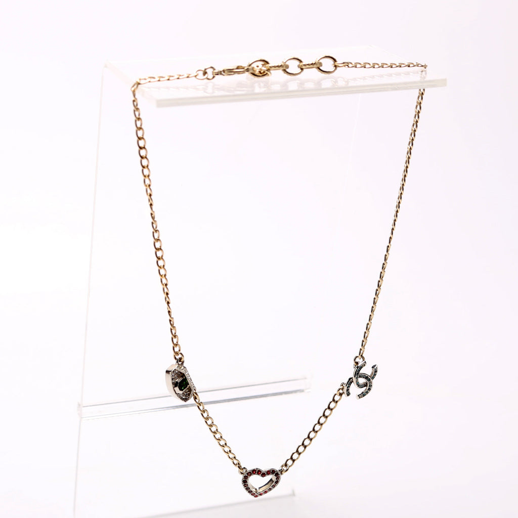Chanel Crystal Eye Heart CC Necklace