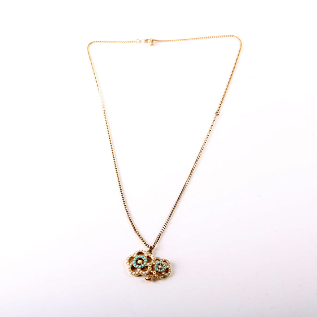 Chanel Faux Pearl CC Camellia Pendant Necklace