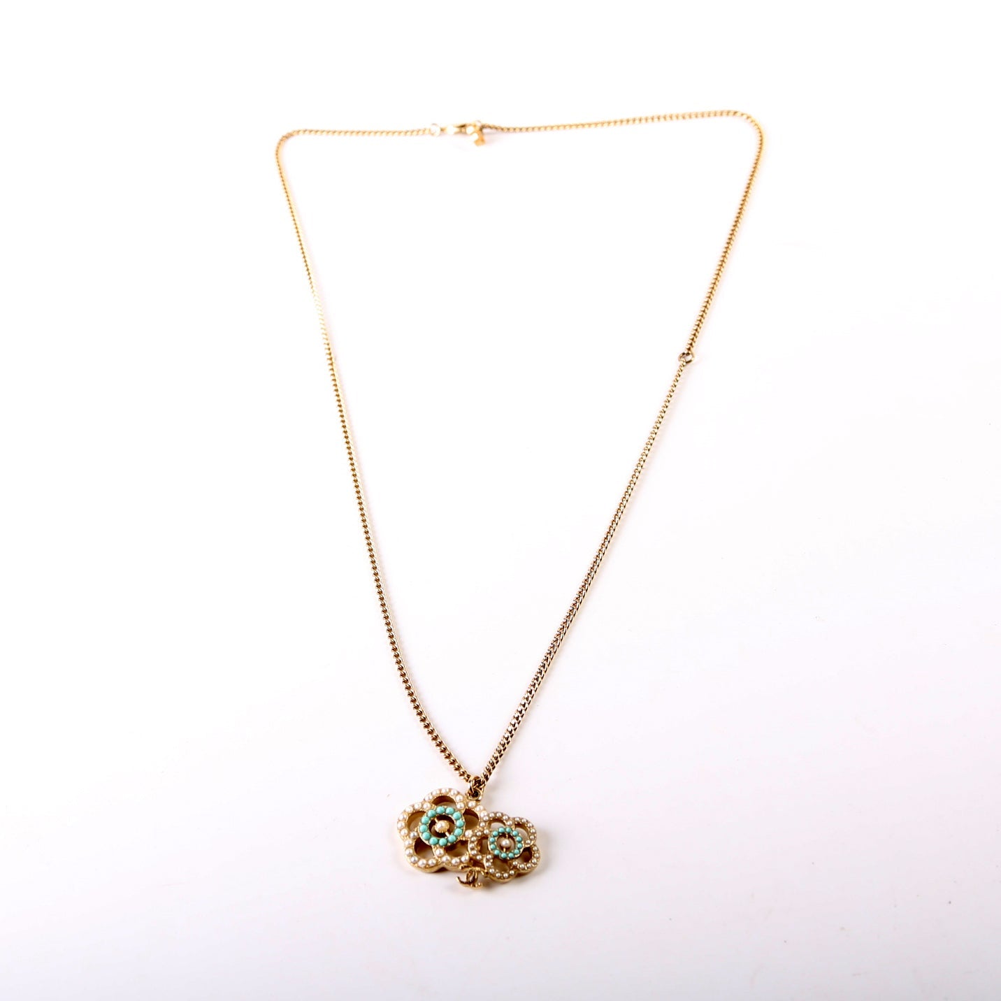 Chanel Faux Pearl CC Camellia Pendant Necklace
