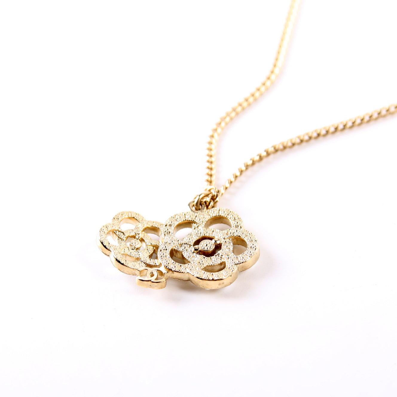 Chanel Faux Pearl CC Camellia Pendant Necklace