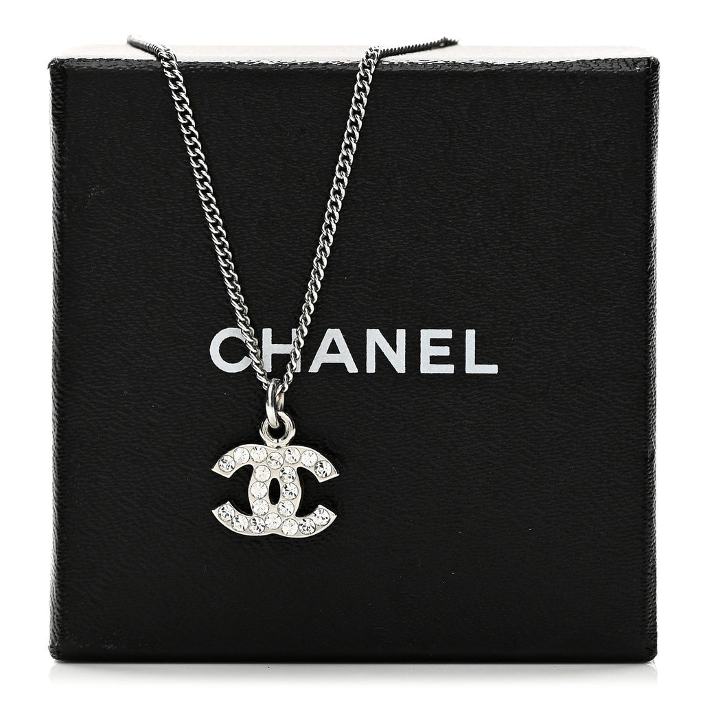 Chanel Crystal Timeless CC Necklace Silver