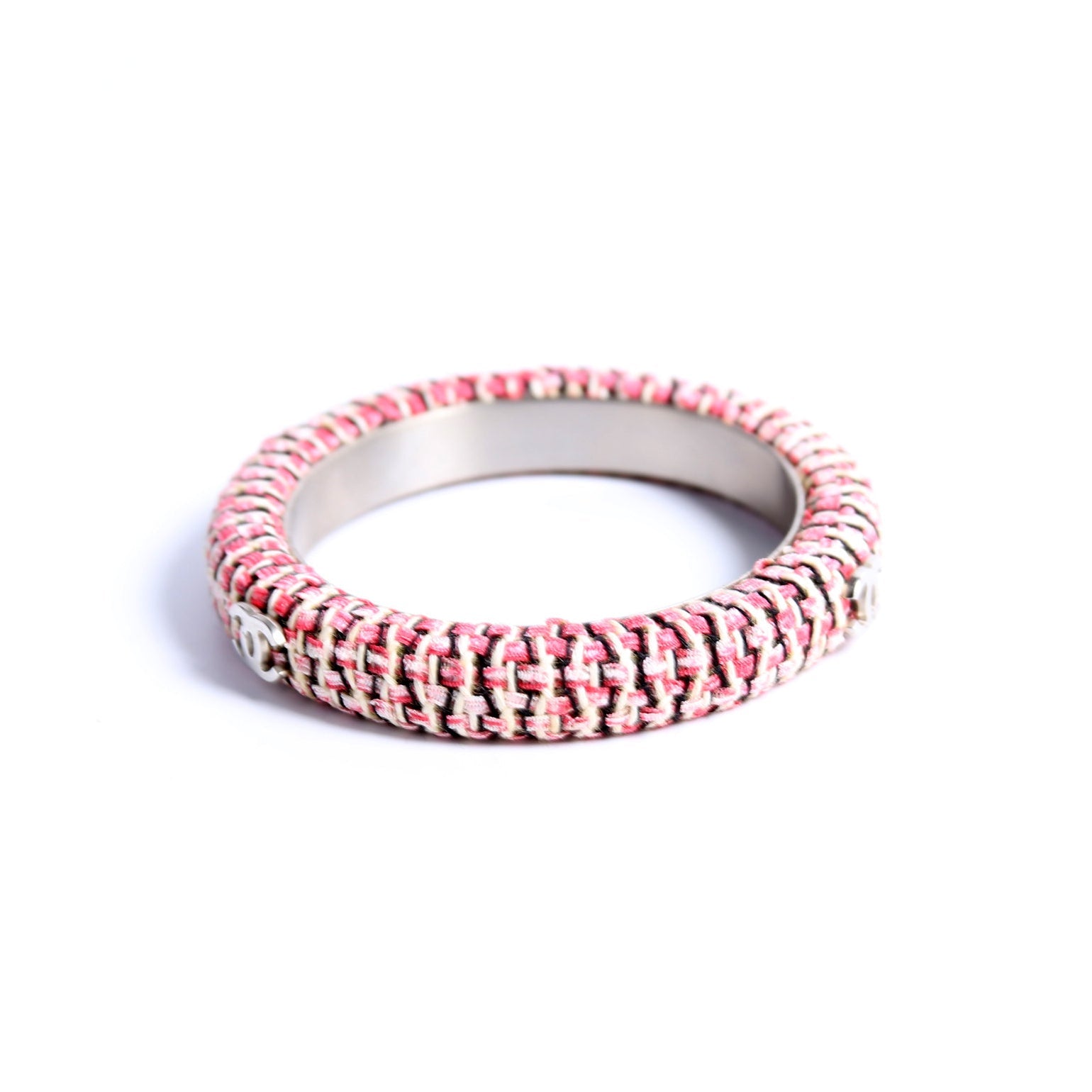 Chanel CC Tweed Bangle Thin Bracelet Size Small