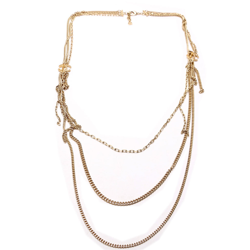 Chanel Crystal CC Mutli Chain Long Necklace Gold