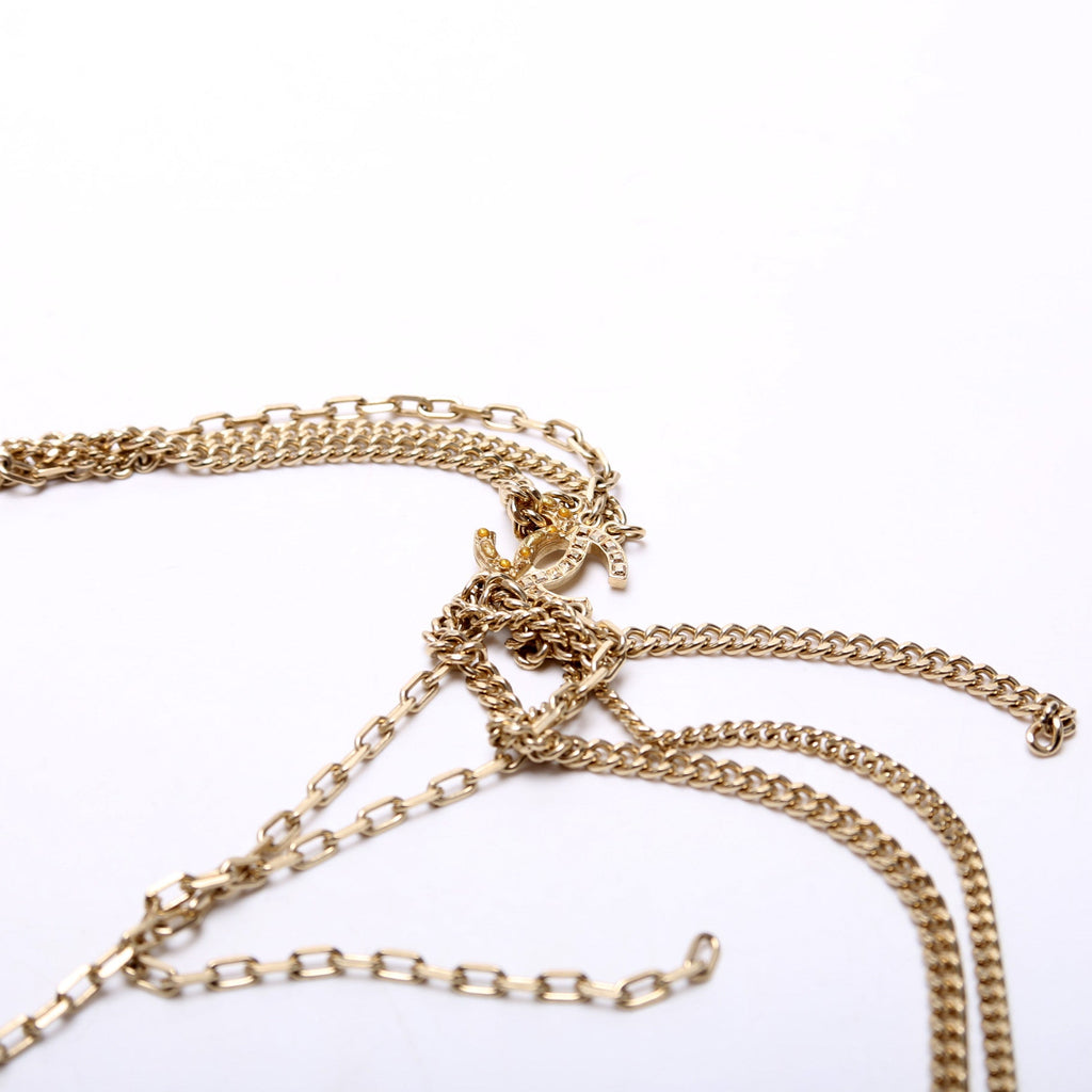 Chanel Crystal CC Mutli Chain Long Necklace Gold