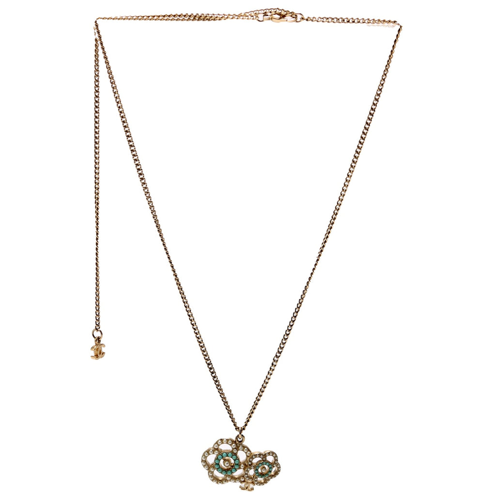 Chanel Coco Camelia Necklace Gold/Teal