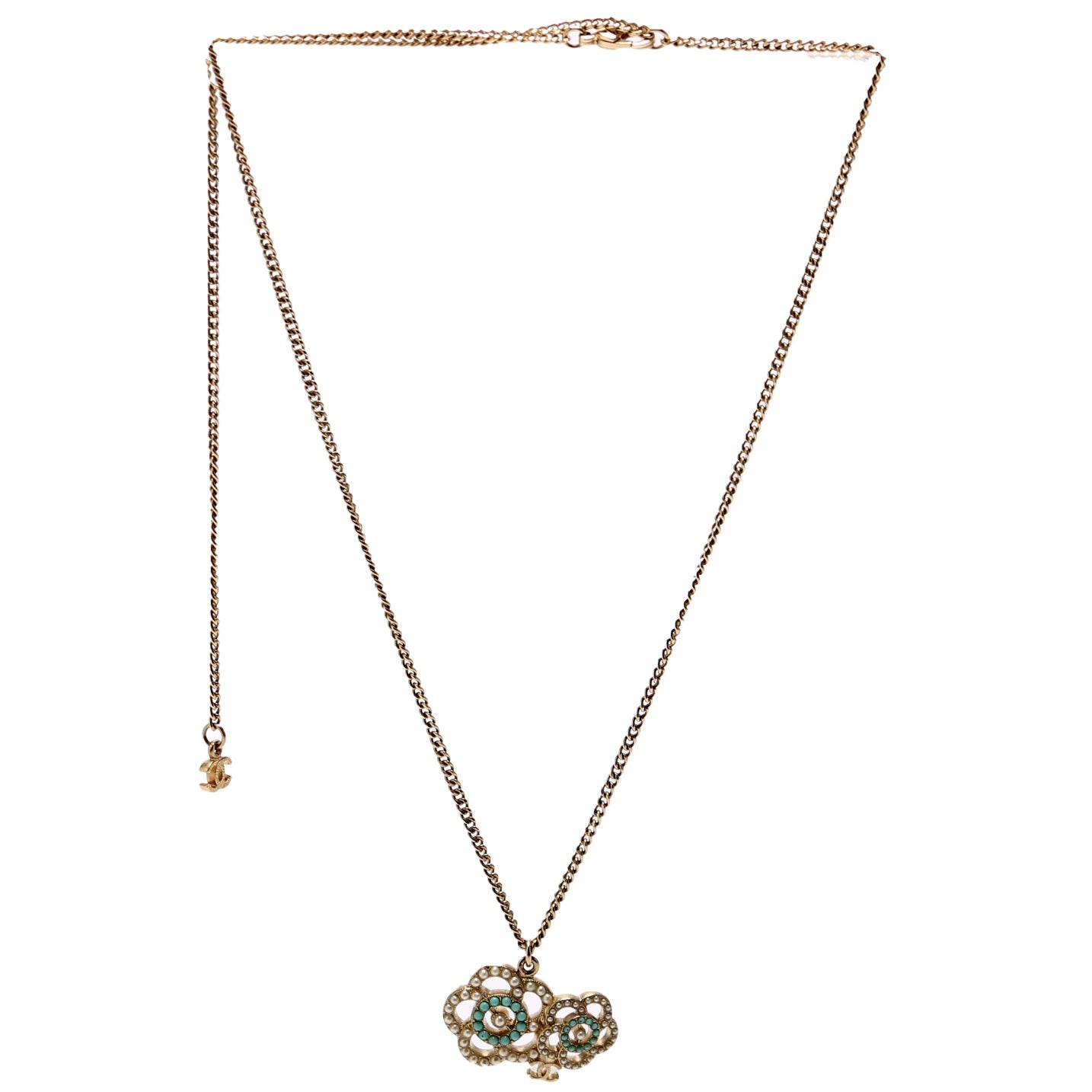 Chanel Coco Camelia Necklace Gold/Teal