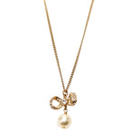 Chanel Crystal Bow CC Pearl Drop Necklace Gold