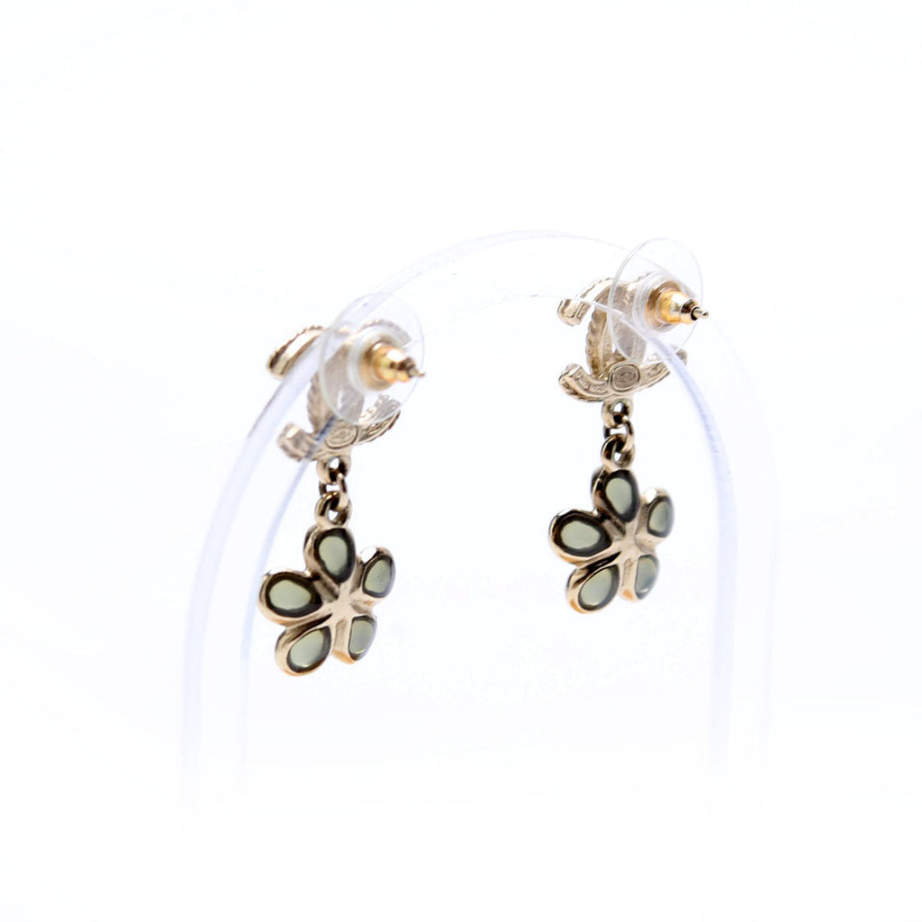Chanel CC Flower Drop Earrings Gold