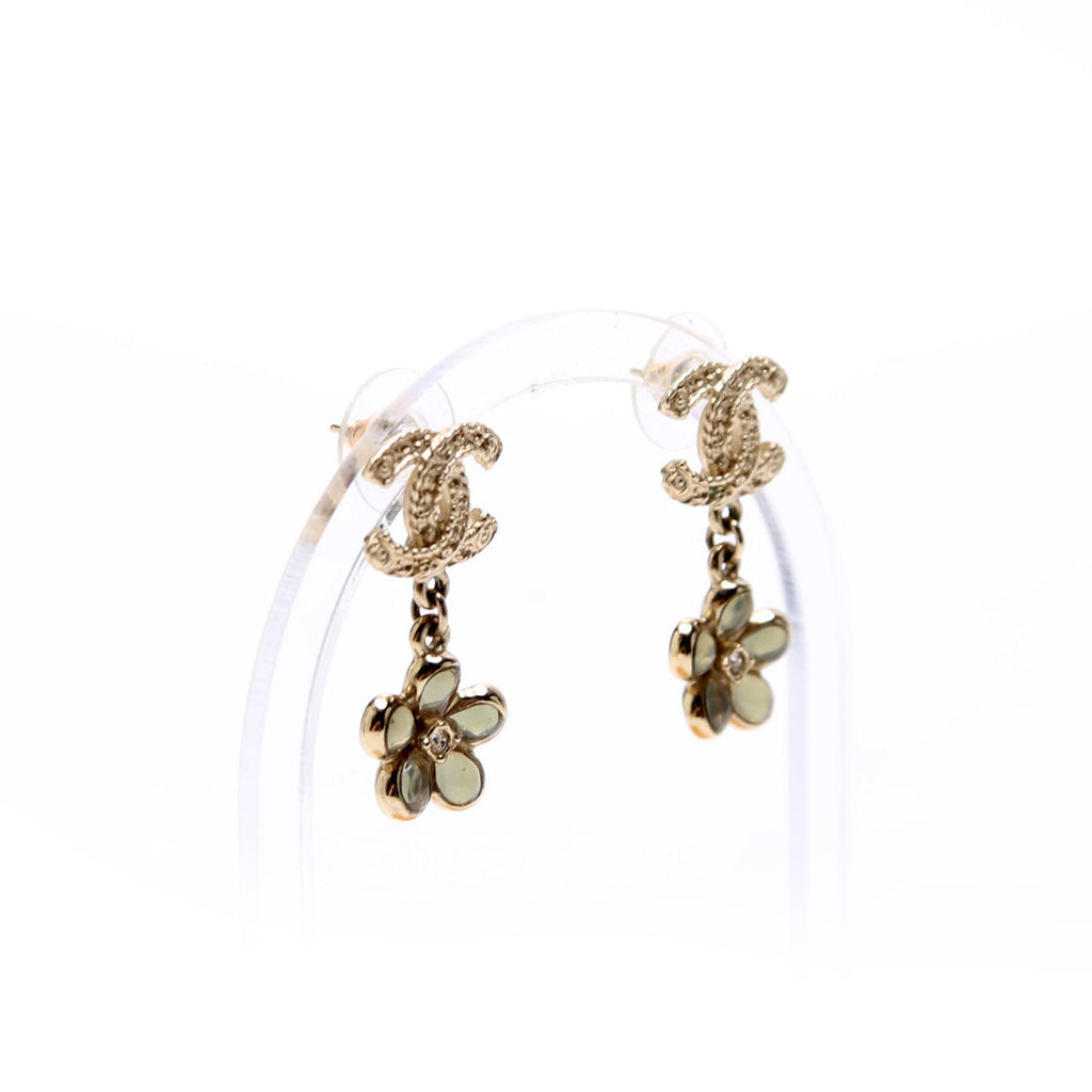 Chanel CC Flower Drop Earrings Gold