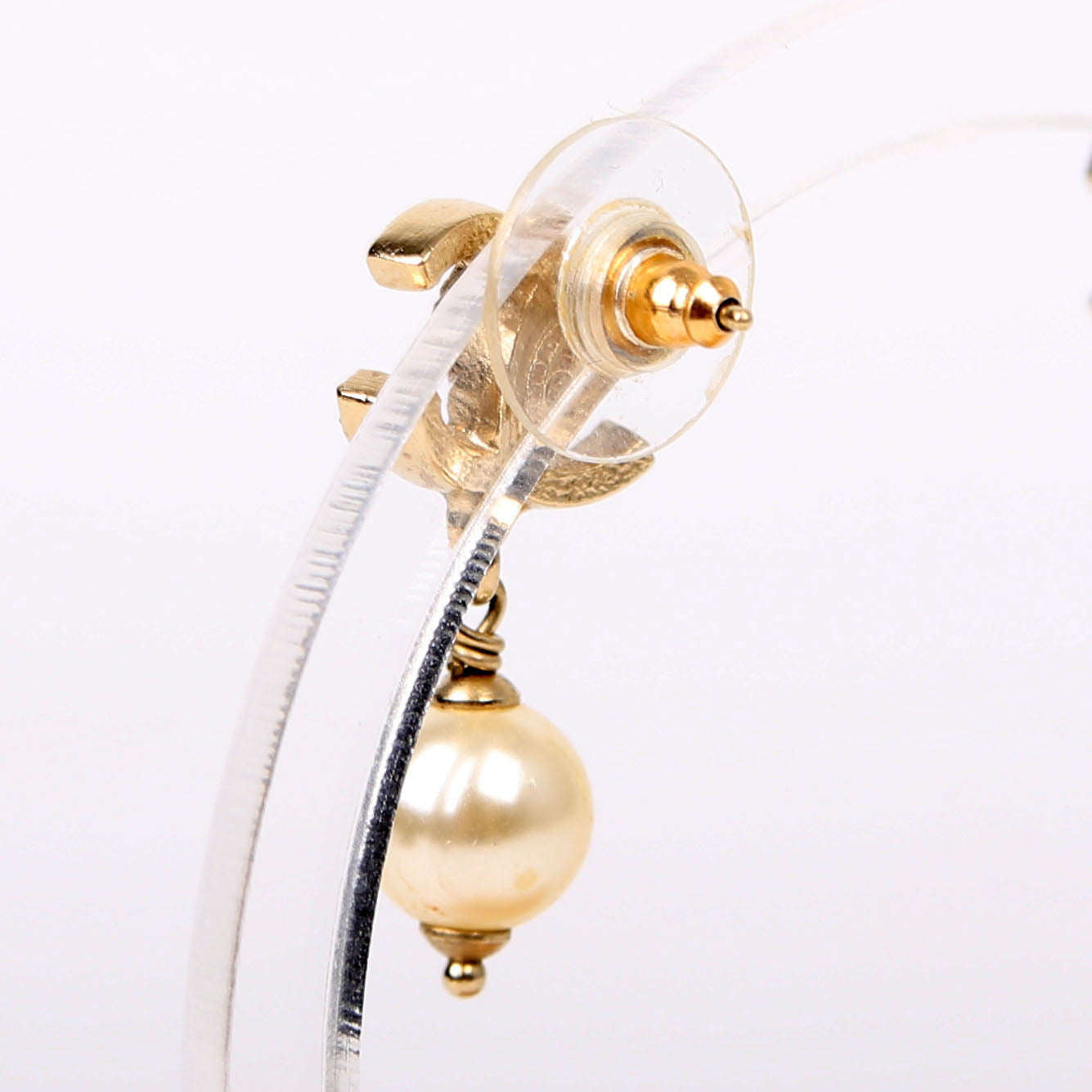 Chanel CC Crystal Pearl Drop Earrings Gold