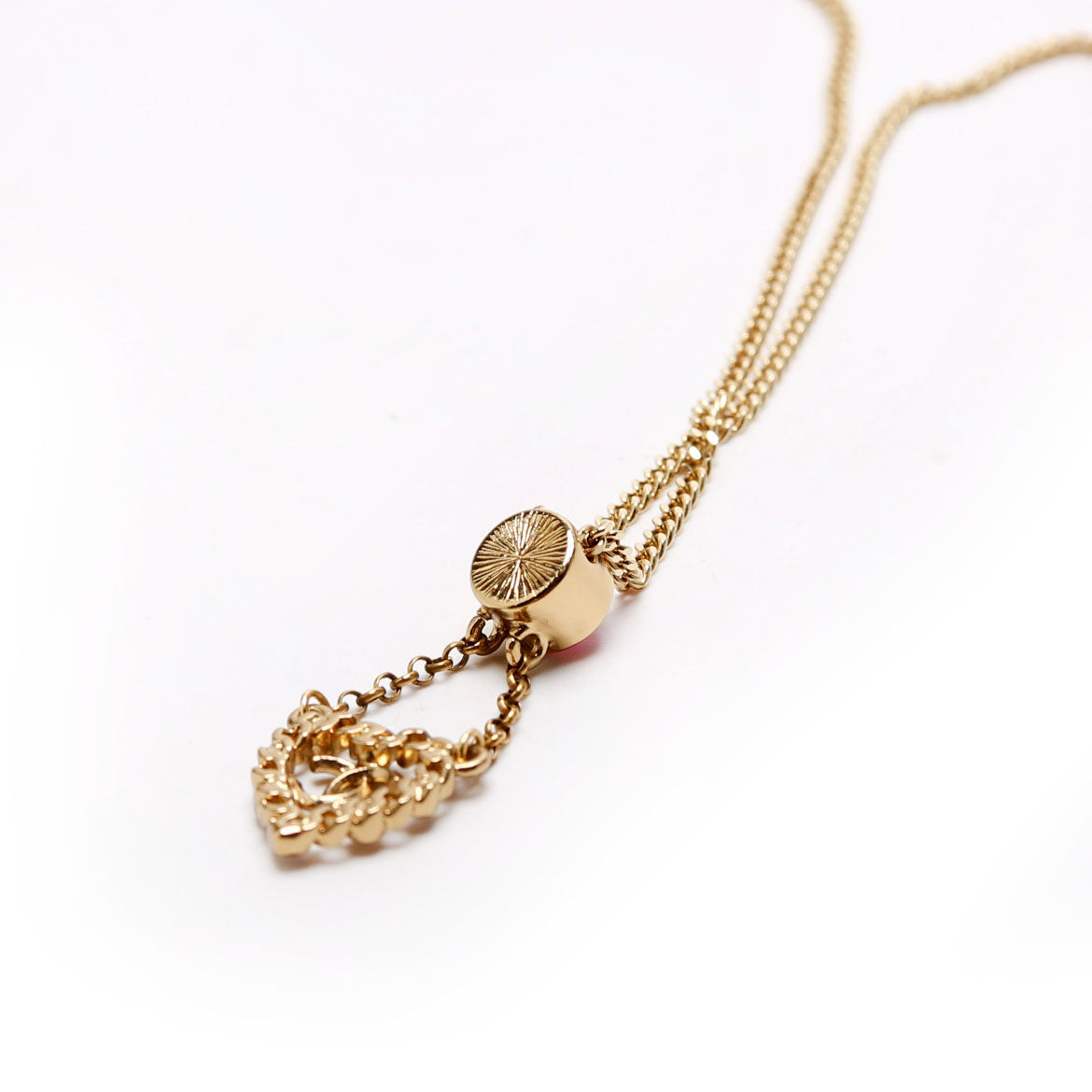 Chanel CC Pearl/Crystal Chain Link Heart Drop Necklace Gold/Pink