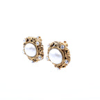 Chanel CC Rhinestone/Faux Pearl Clip On Vintage Earrings Gold