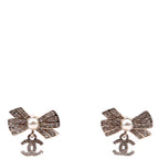 Chanel Crystal Bow CC Drop Small Earrings Silver