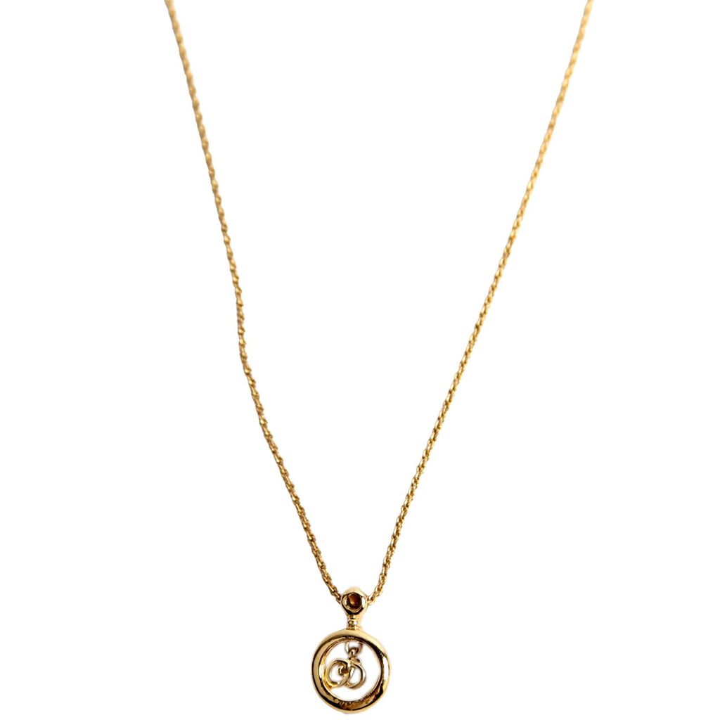 Christian Dior Vintage Circle CD Pendant Necklace Gold