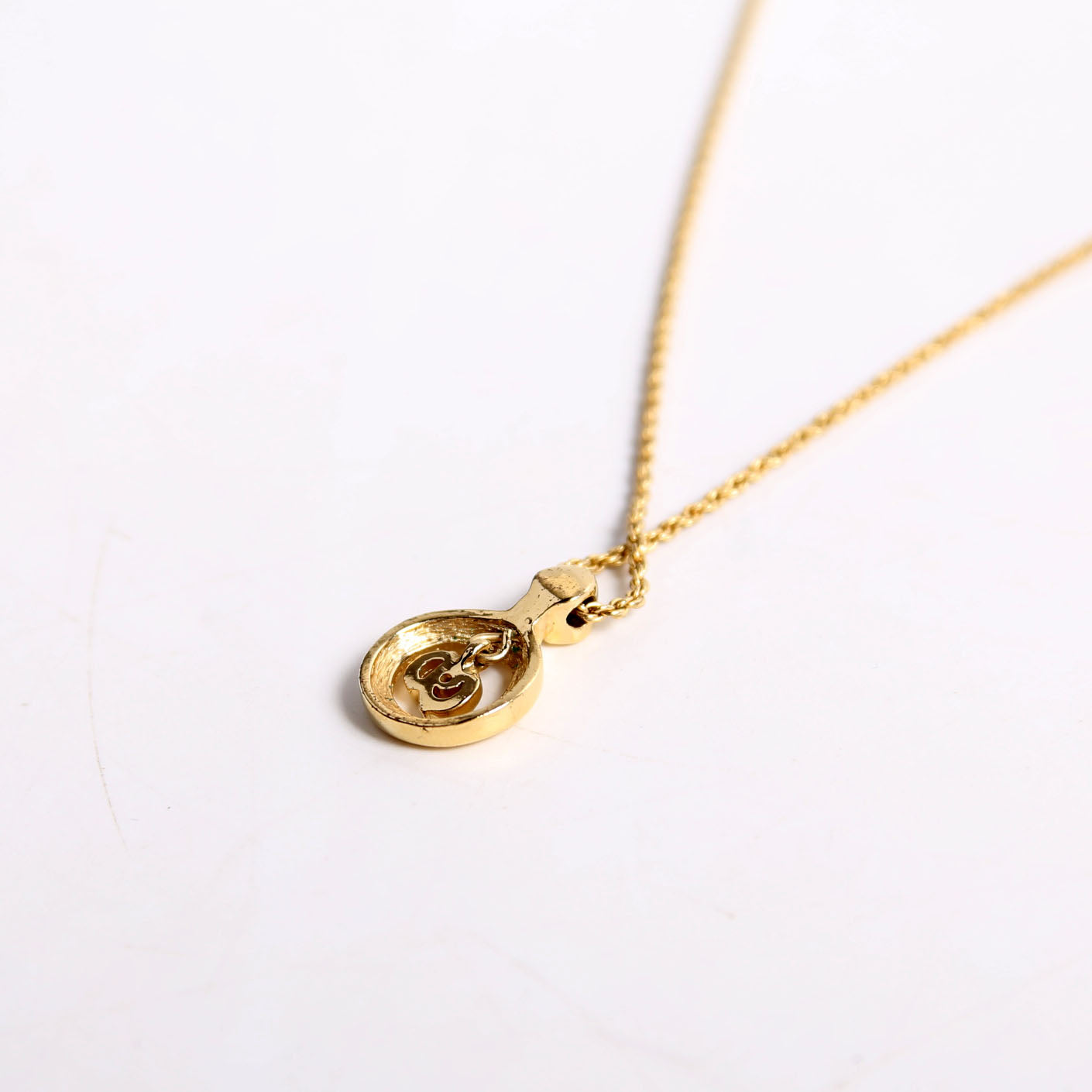 Christian Dior Vintage Circle CD Pendant Necklace Gold
