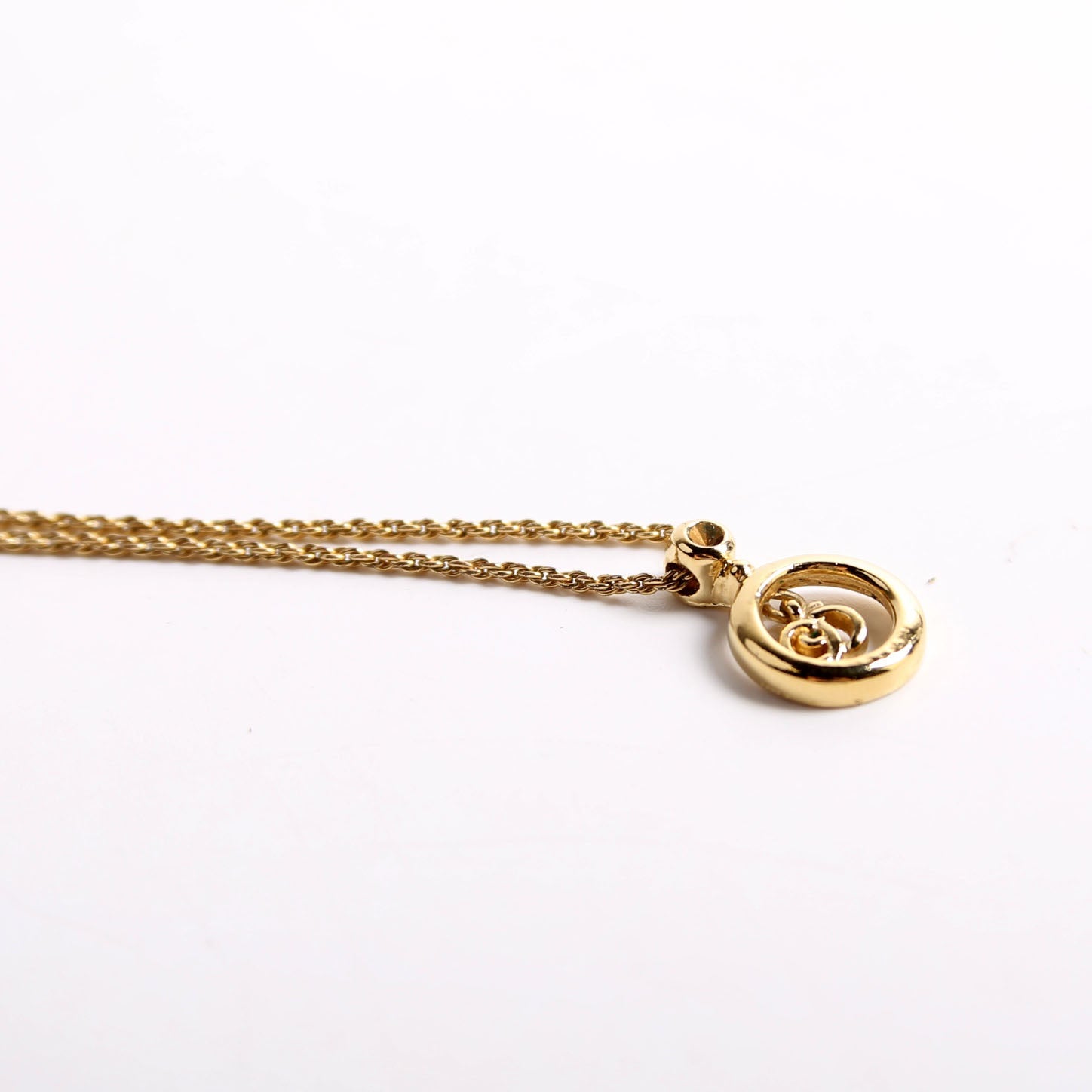 Christian Dior Vintage Circle CD Pendant Necklace Gold