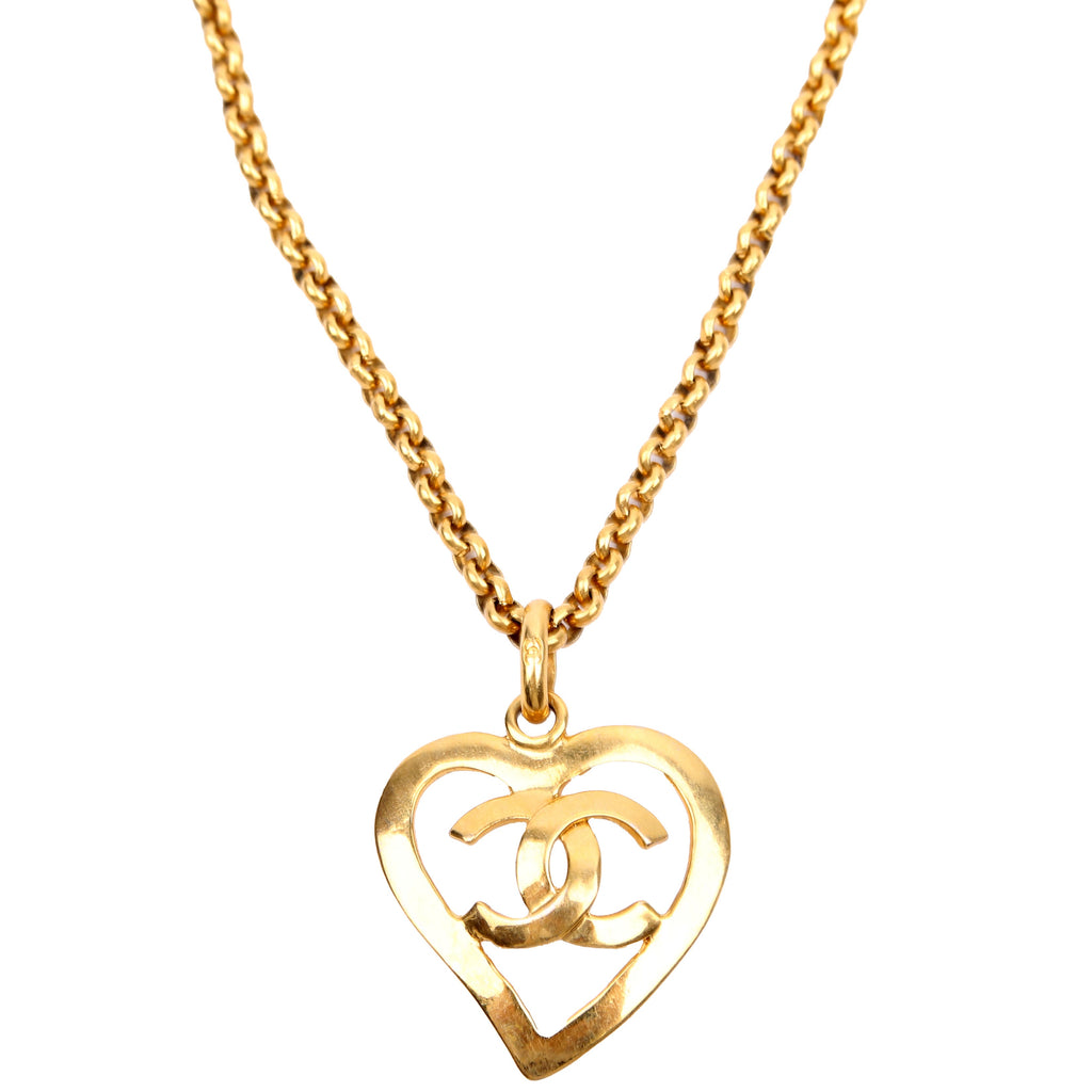 Chanel CC Heart Pendant Vintage Necklace Gold