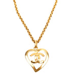 Chanel CC Heart Pendant Vintage Necklace Gold