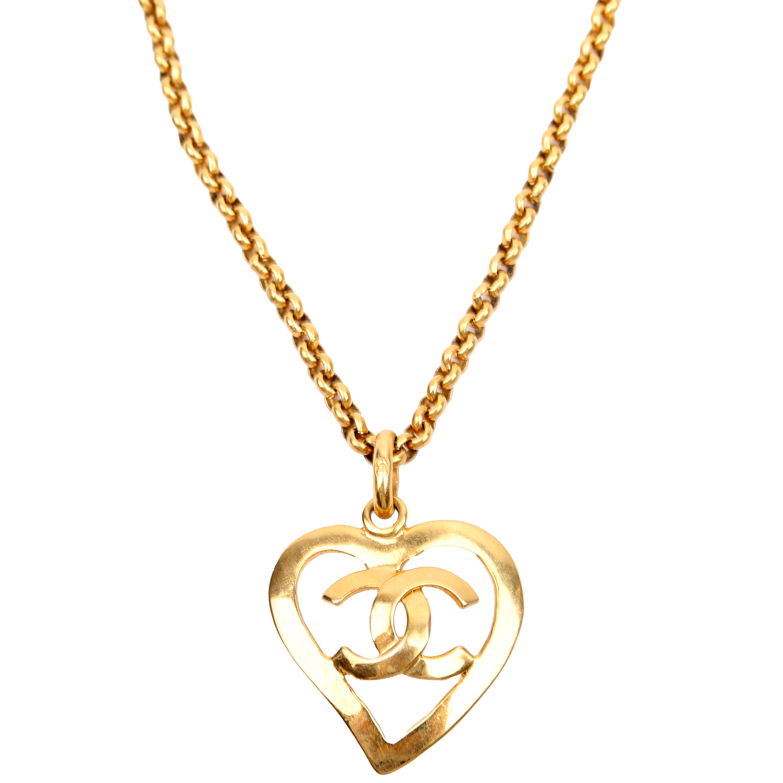 Chanel CC Heart Pendant Vintage Necklace Gold