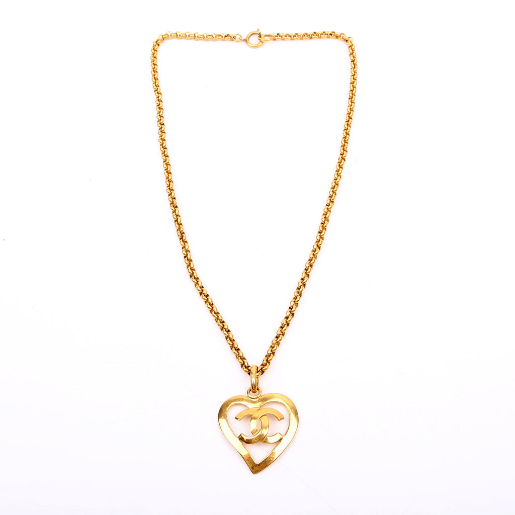 Chanel CC Heart Pendant Vintage Necklace Gold