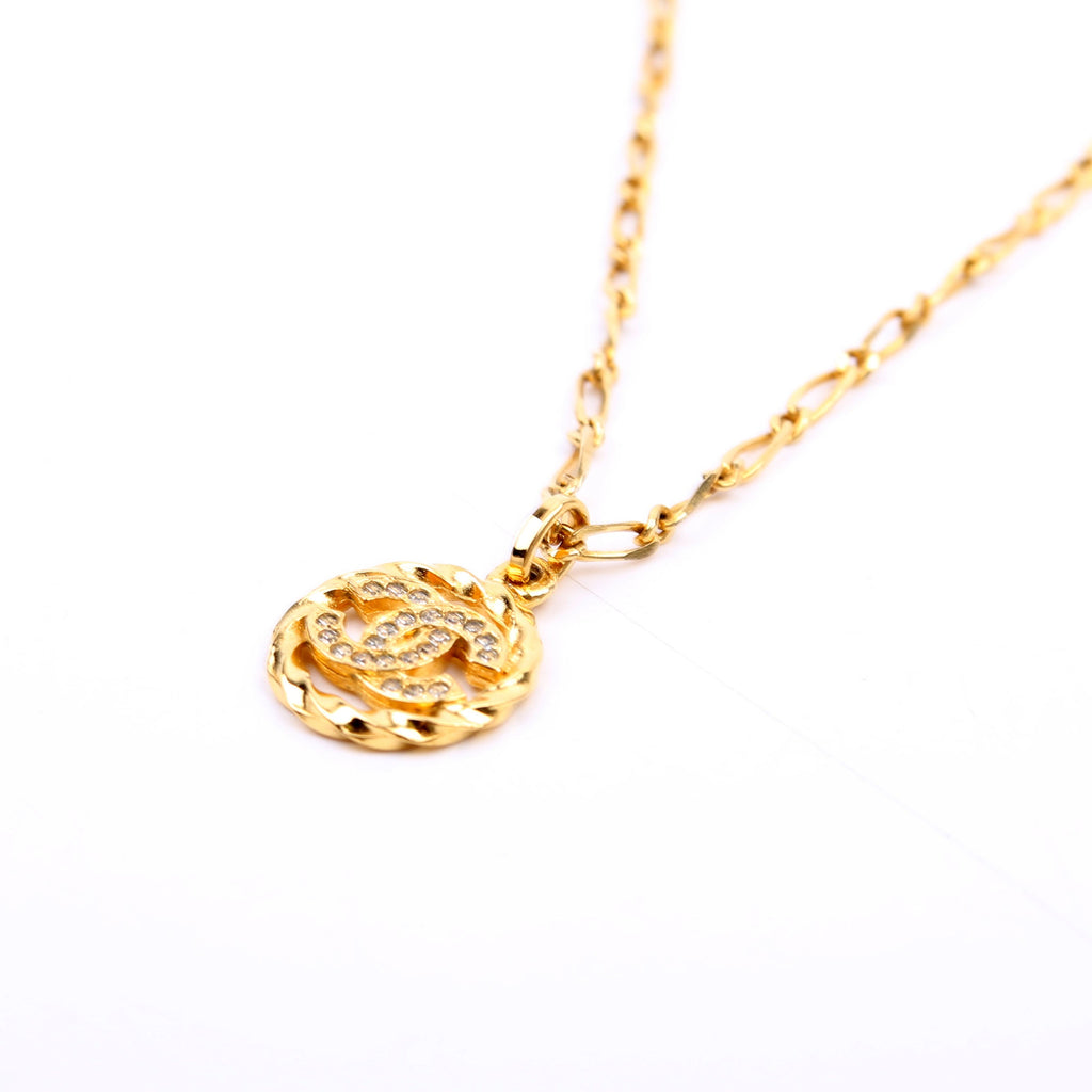 Chanel CC Crystal Cut-Out Pendant Necklace Gold
