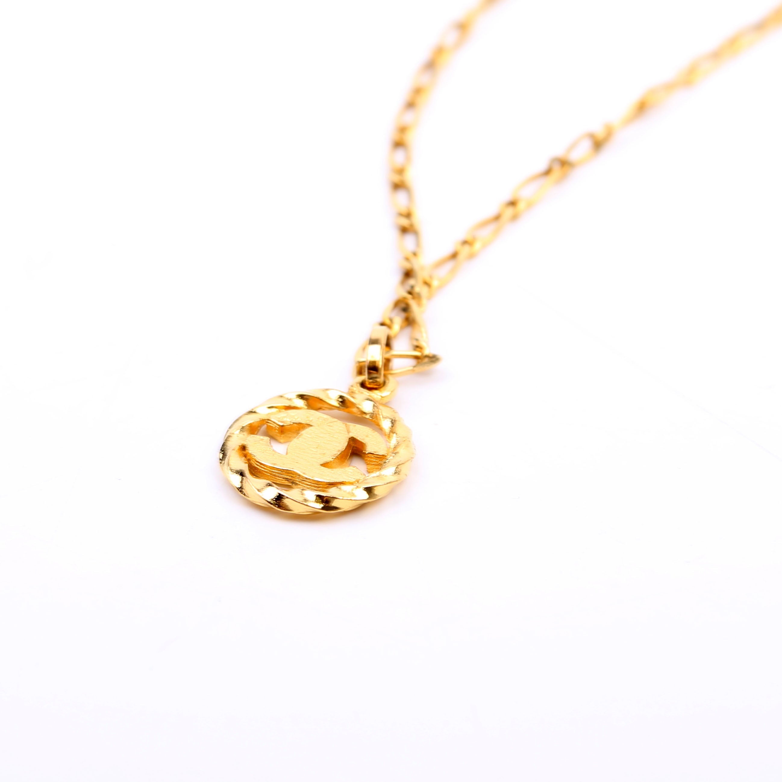 Chanel CC Crystal Cut-Out Pendant Necklace Gold