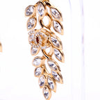 Chanel CC Crystal Leaf Drop Hoop Earrings Gold