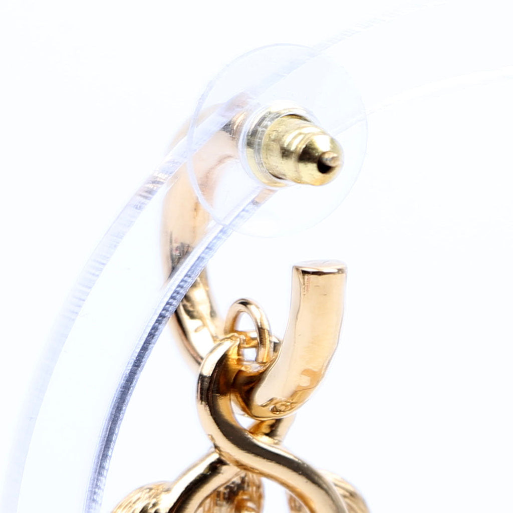 Chanel CC Crystal Leaf Drop Hoop Earrings Gold