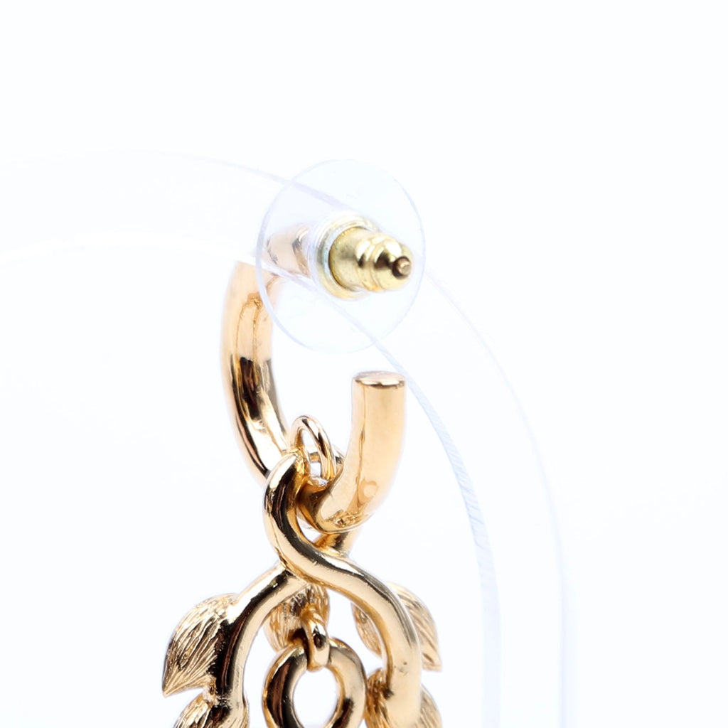Chanel CC Crystal Leaf Drop Hoop Earrings Gold