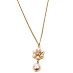 Chanel CC Flower Faux Pearl Drop Pendant Necklace Gold